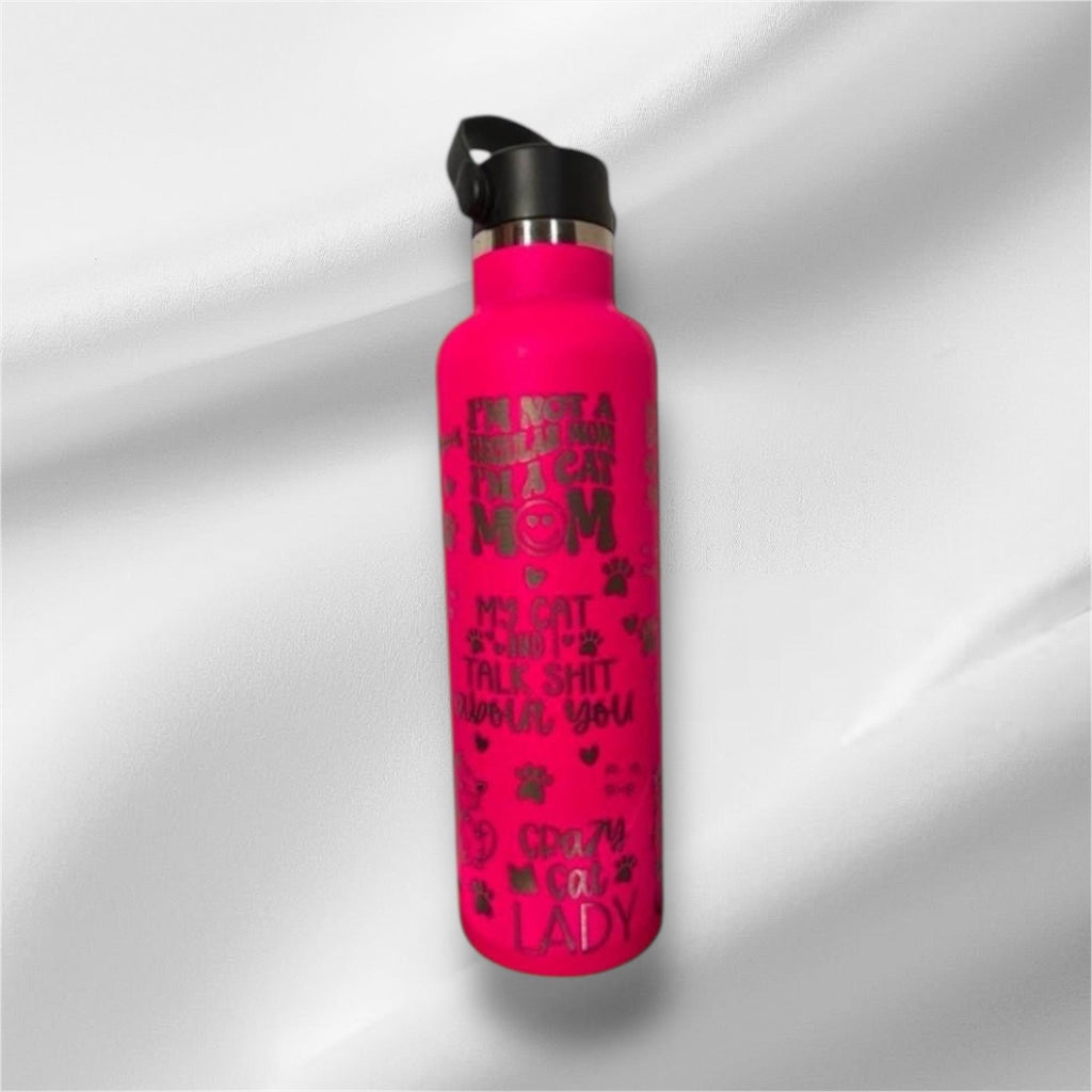 20oz Cat Mom Stainless Steel Bottle | Laser Engraved Bottle