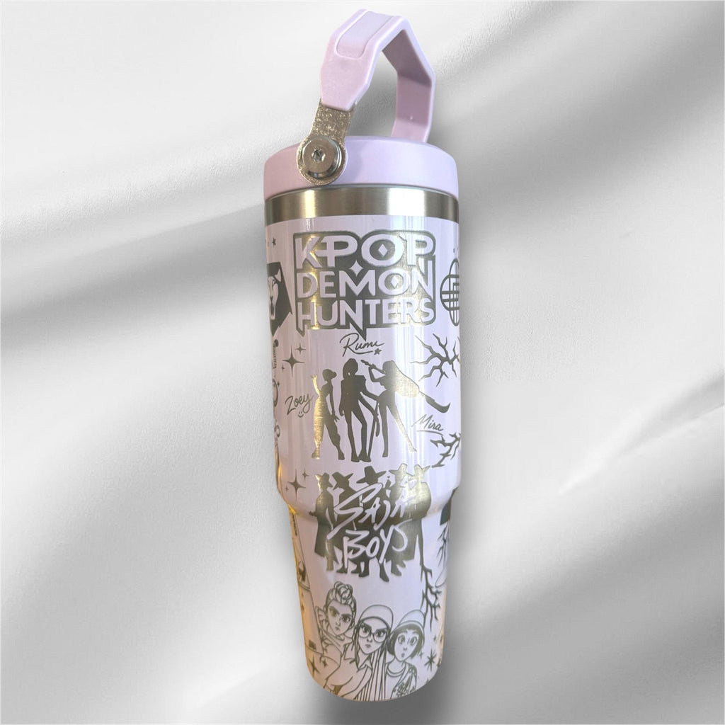 30z K-POP Tumbler |  Laser Engraved Tumbler | Handle, Lid and Straw Included