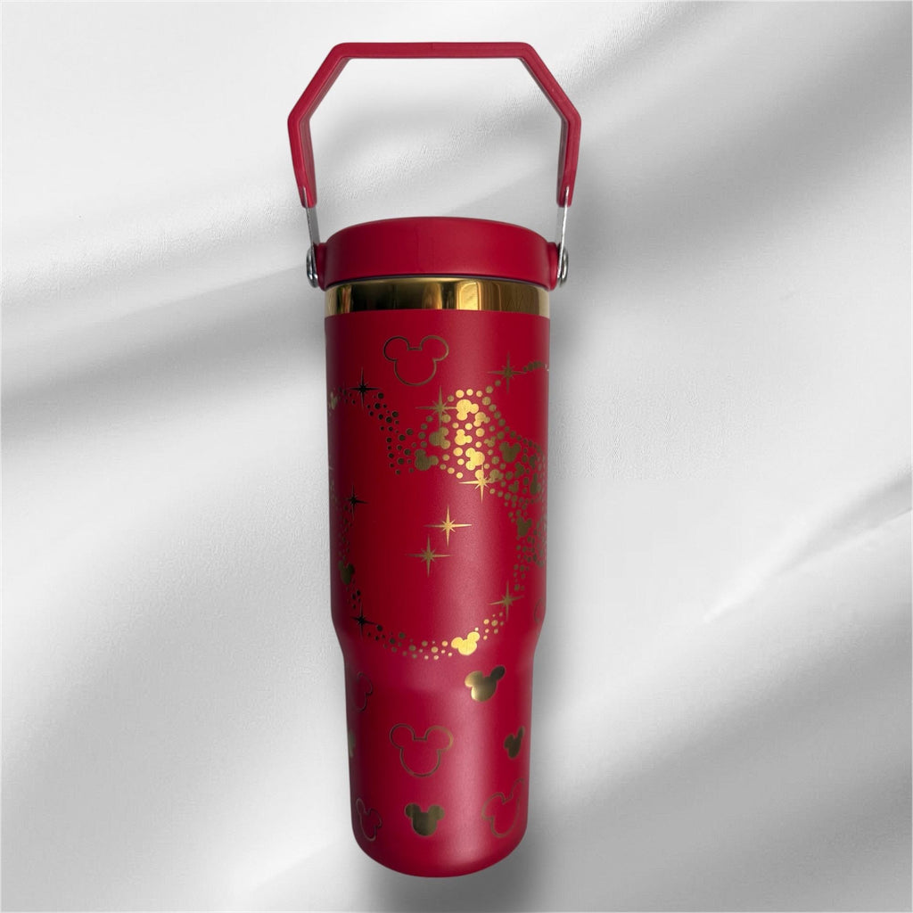 30z Disney Mickey Christmas  | Gold plated Laser Engraved Tumbler | Handle, Lid and Straw Included