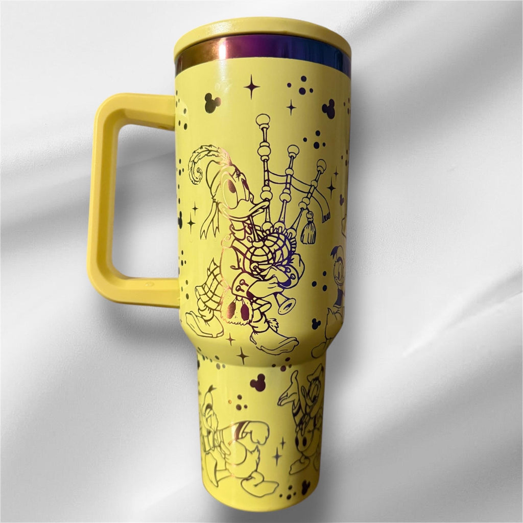 Donald Duck Tumbler: 40oz Yellow Rainbow Plated Laser Engraved Cup