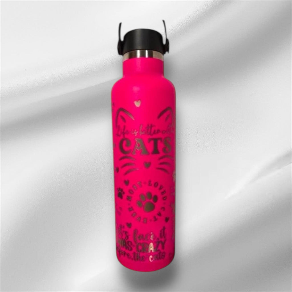 20oz Cat Mom Stainless Steel Bottle | Laser Engraved Bottle