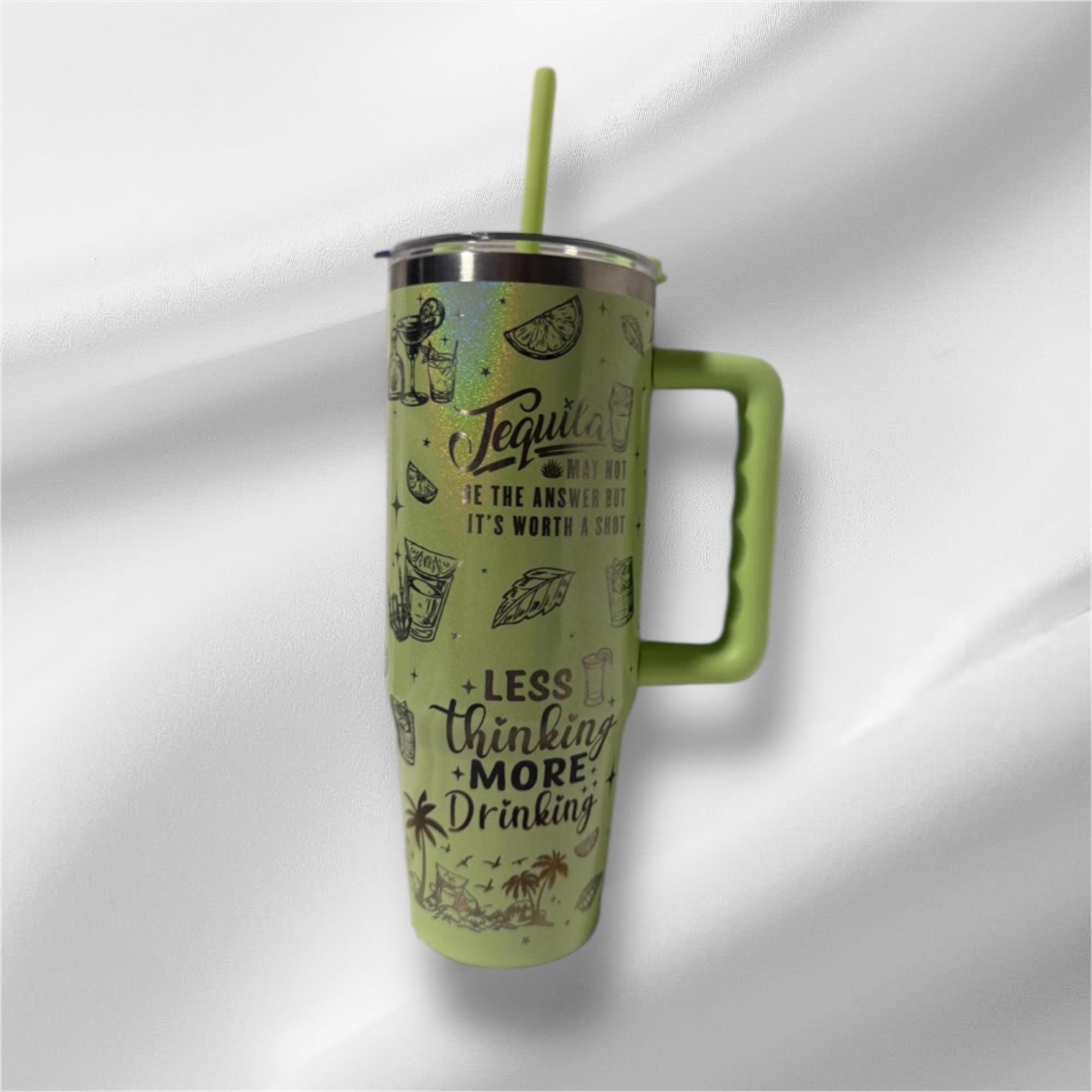 30z Tequila Tumbler | Laser Engraved Tumbler | Handle, Lid and Straw Included
