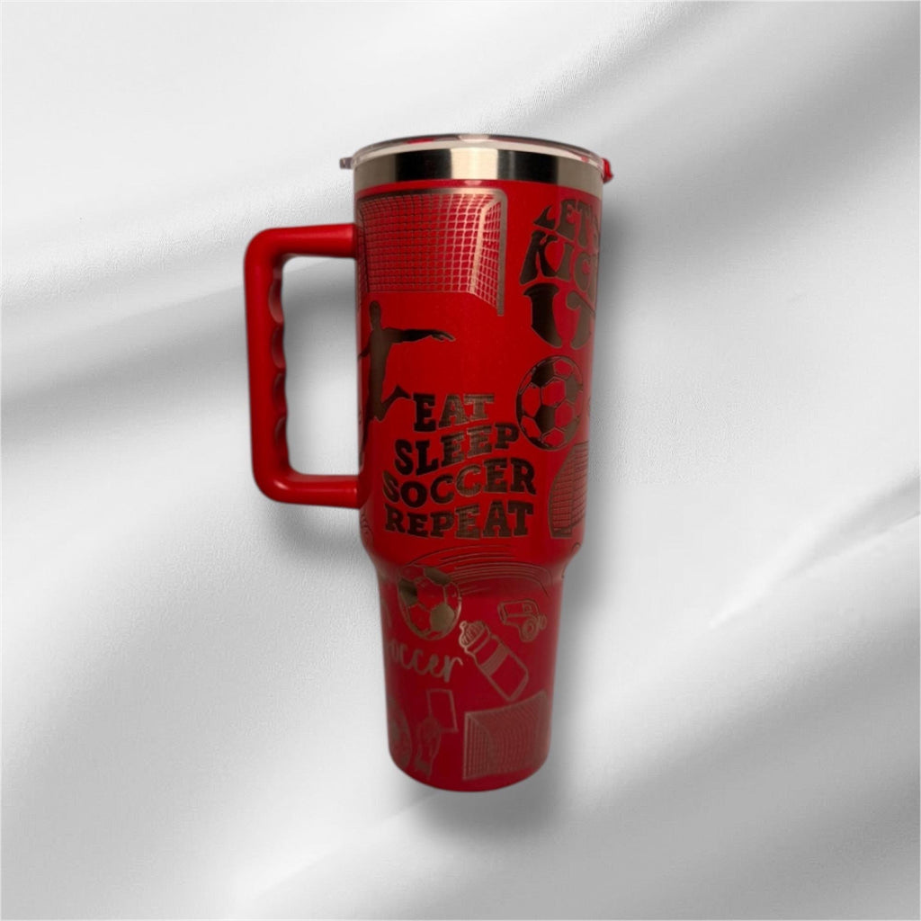 40oz Soccer Tumbler | Laser Engraved Tumbler | Handle, Lid and Straw Included