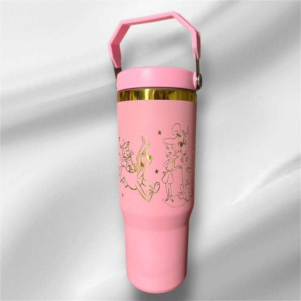 30z Rainbow Accent Jetsons Tumbler | Laser Engraved Tumbler | Handle, Lid and Straw Included
