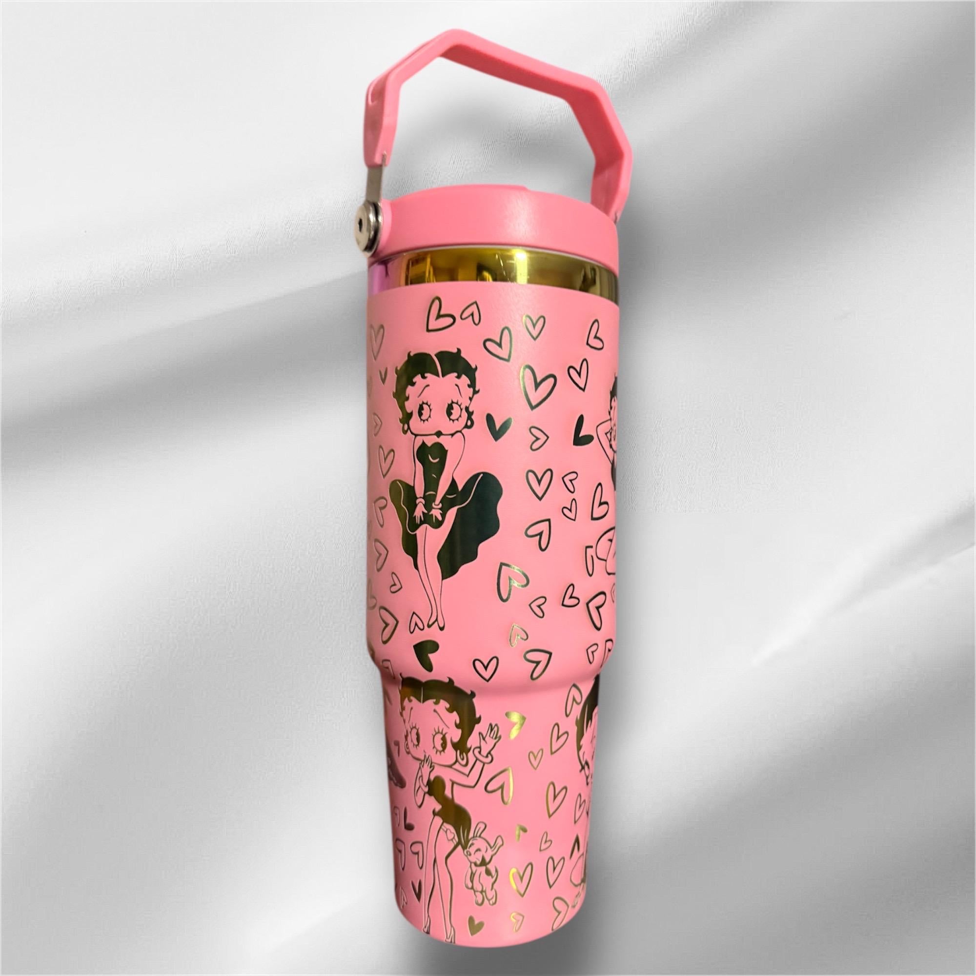 30z Rainbow Accent Betty Boop Tumbler | Laser Engraved Tumbler | Handle, Lid and Straw Included