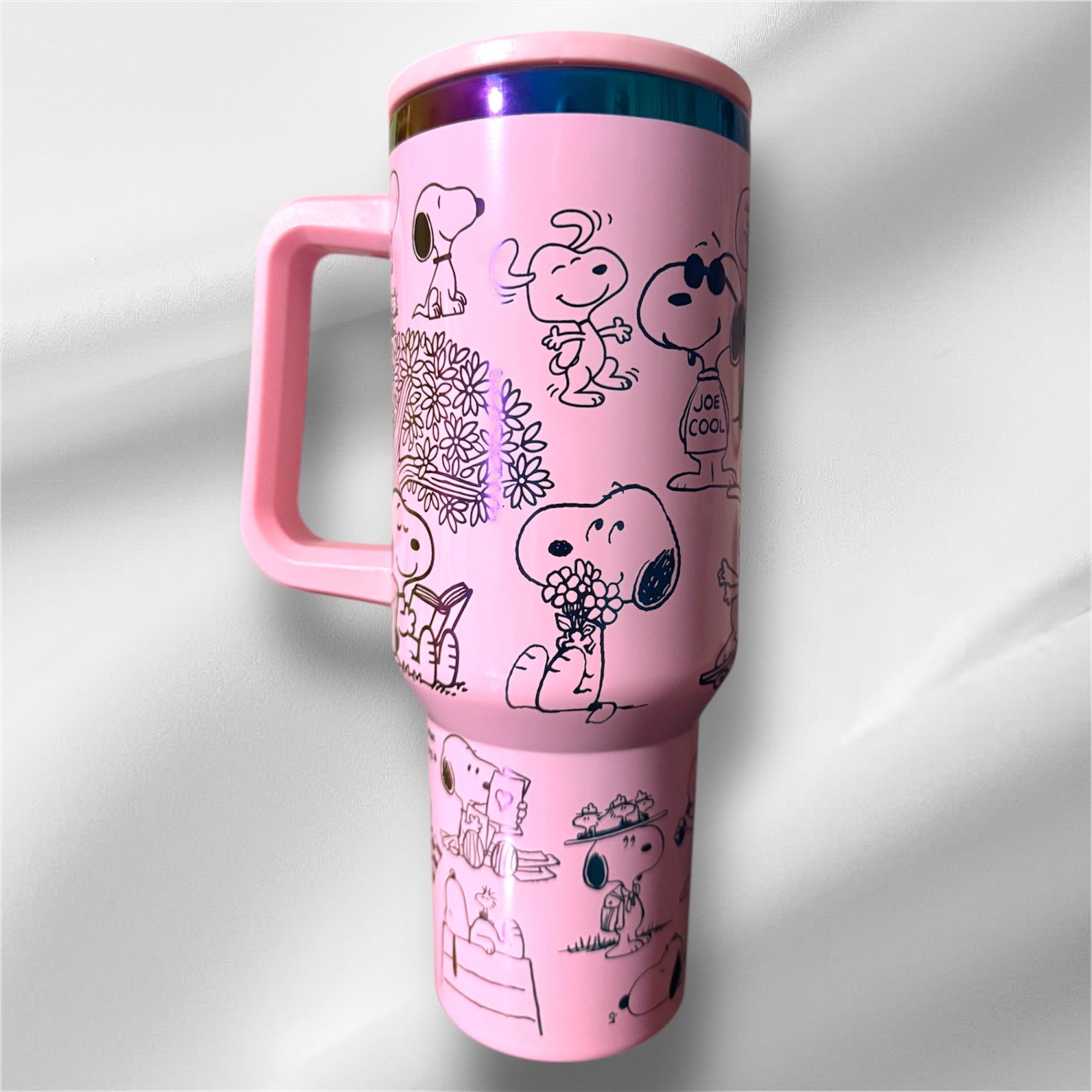 Snoopy Peanuts Tumbler: Laser Engraved 40 oz with Lid and Straw