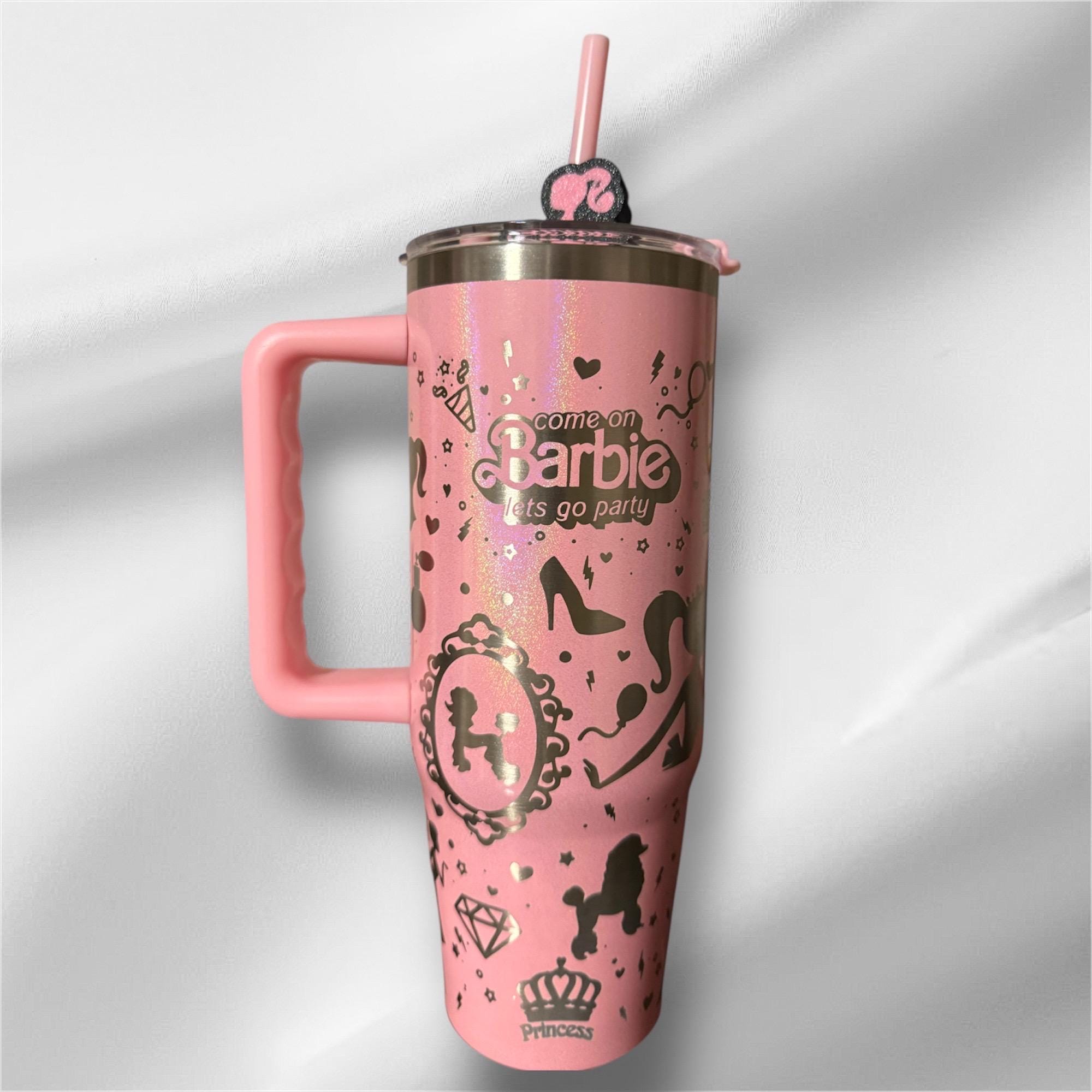 Barbie Pearlized Tumbler: Laser Engraved 30oz with Lid and Straw