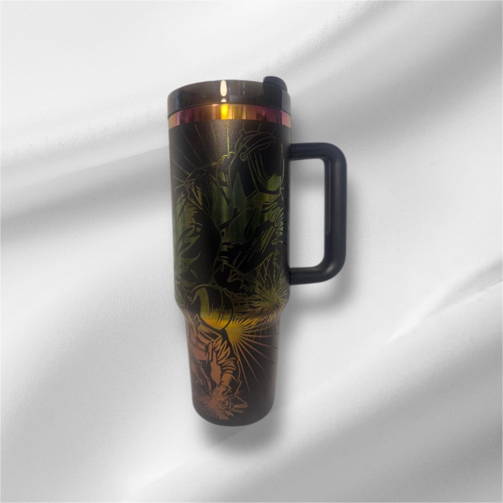 40z Black Welding Tumbler | Laser Engraved Tumbler | Handle, Lid and Straw Included.