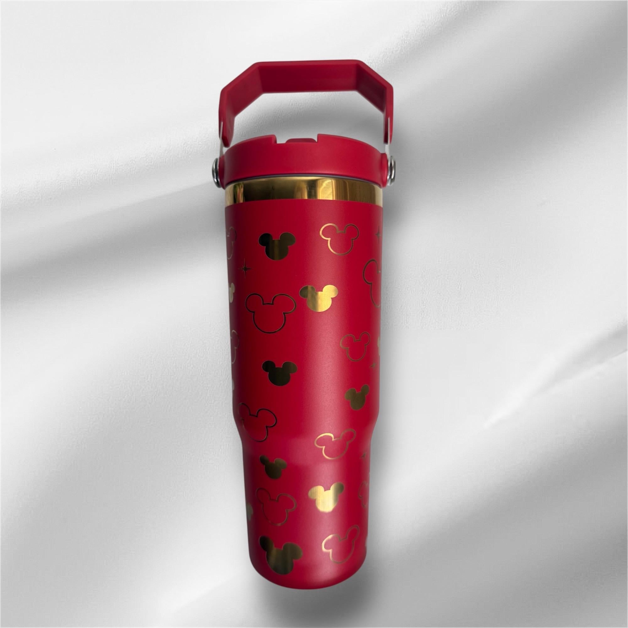 30z Disney Mickey Christmas  | Gold plated Laser Engraved Tumbler | Handle, Lid and Straw Included