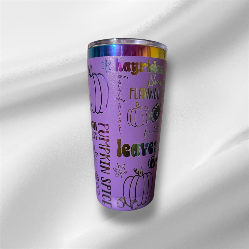 20oz Fall Rainbow Plated Tumbler | Laser Engraved Tumbler