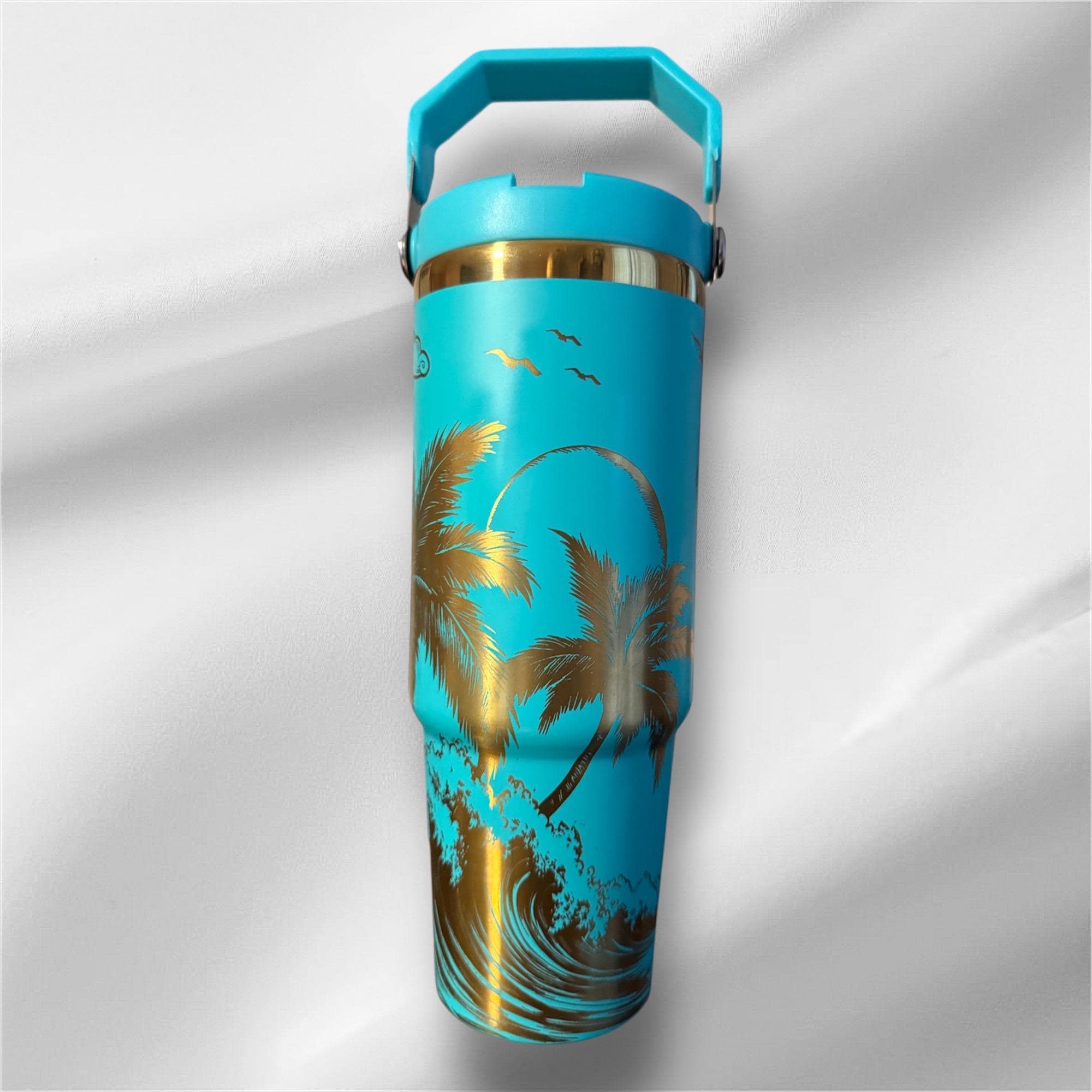 Tropical Beach Scene Tumbler | 30oz Laser Engraved Gold Plated Cup