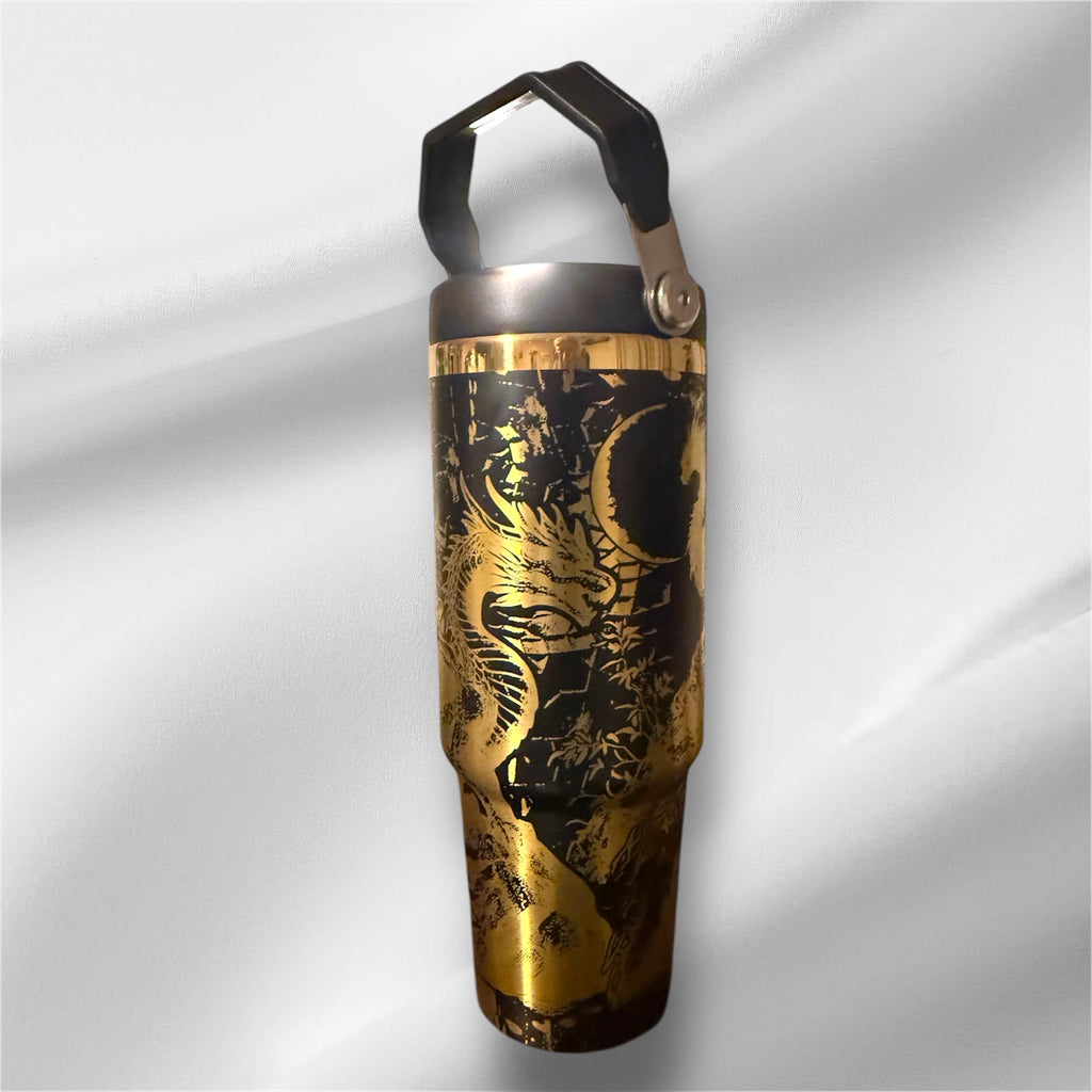 Fantasy Dragon Tumbler | 30oz Gold Laser Engraved Cup