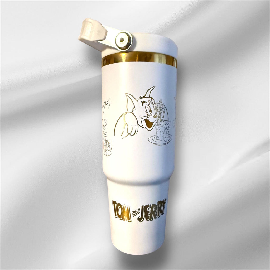 30z Tom & Jerry Tumbler |  Laser Engraved Tumbler | Handle, Lid and Straw Included