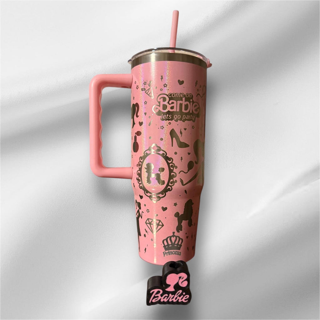 Barbie Pearlized Tumbler: Laser Engraved 30oz with Lid and Straw