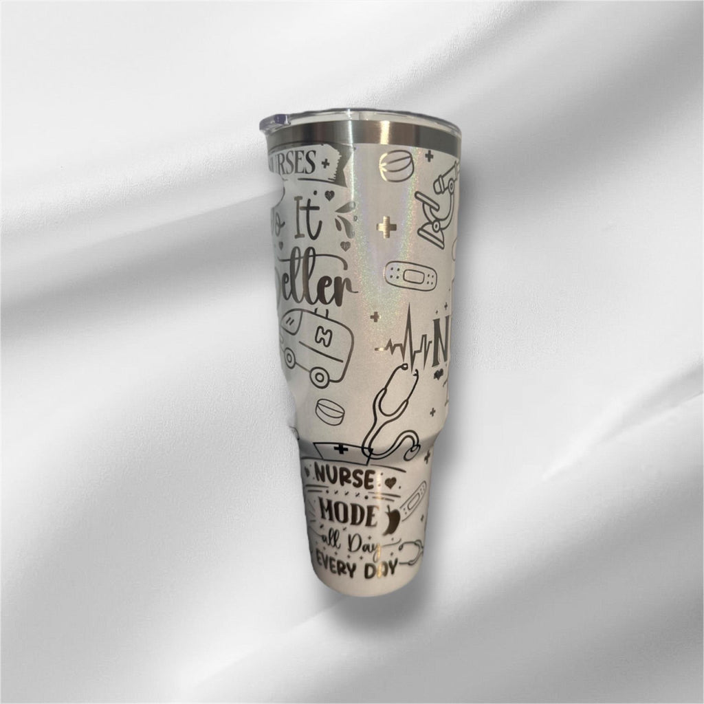 40z Nurse Life Tumbler | Laser Engraved Tumbler | Handle, Lid and Straw Included