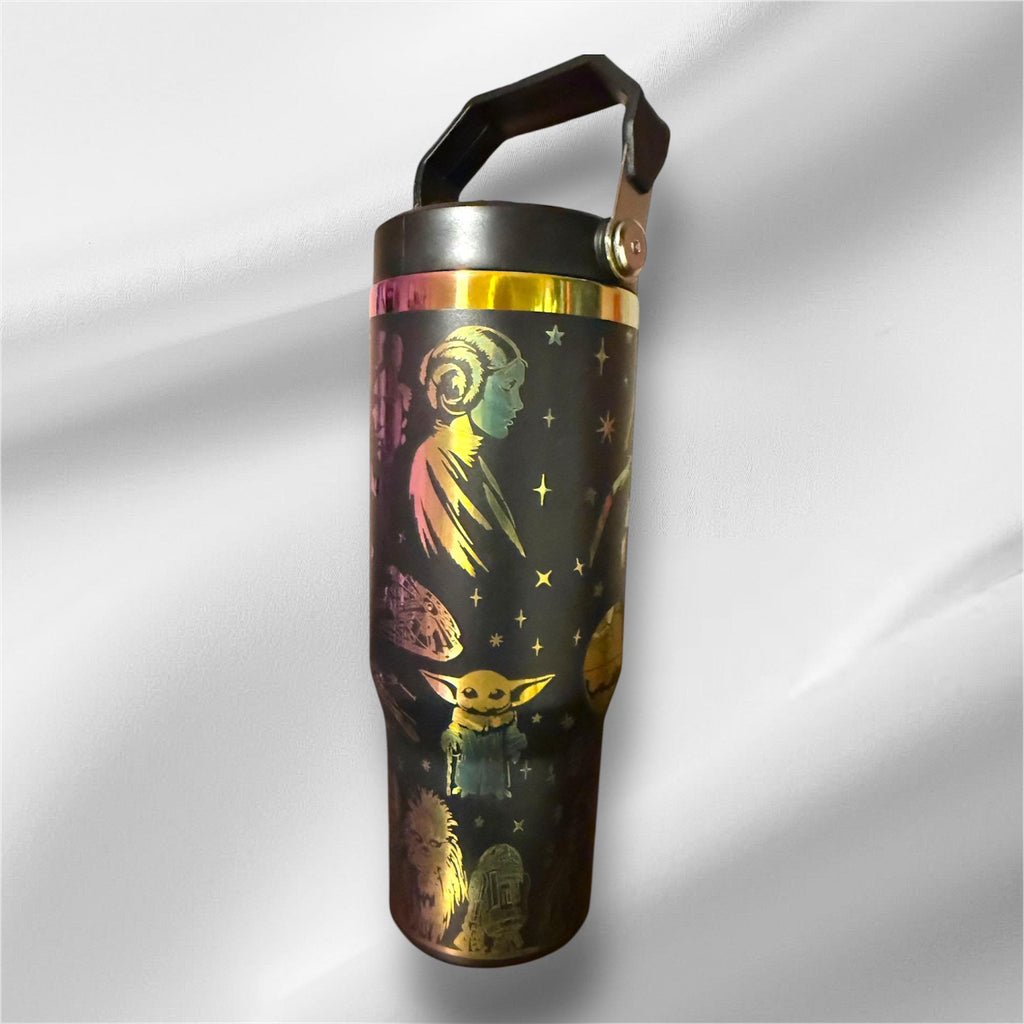 30z Rainbow Accent Star Wars Tumbler | Laser Engraved Tumbler | Handle, Lid and Straw Included   *Availble in gold plated too