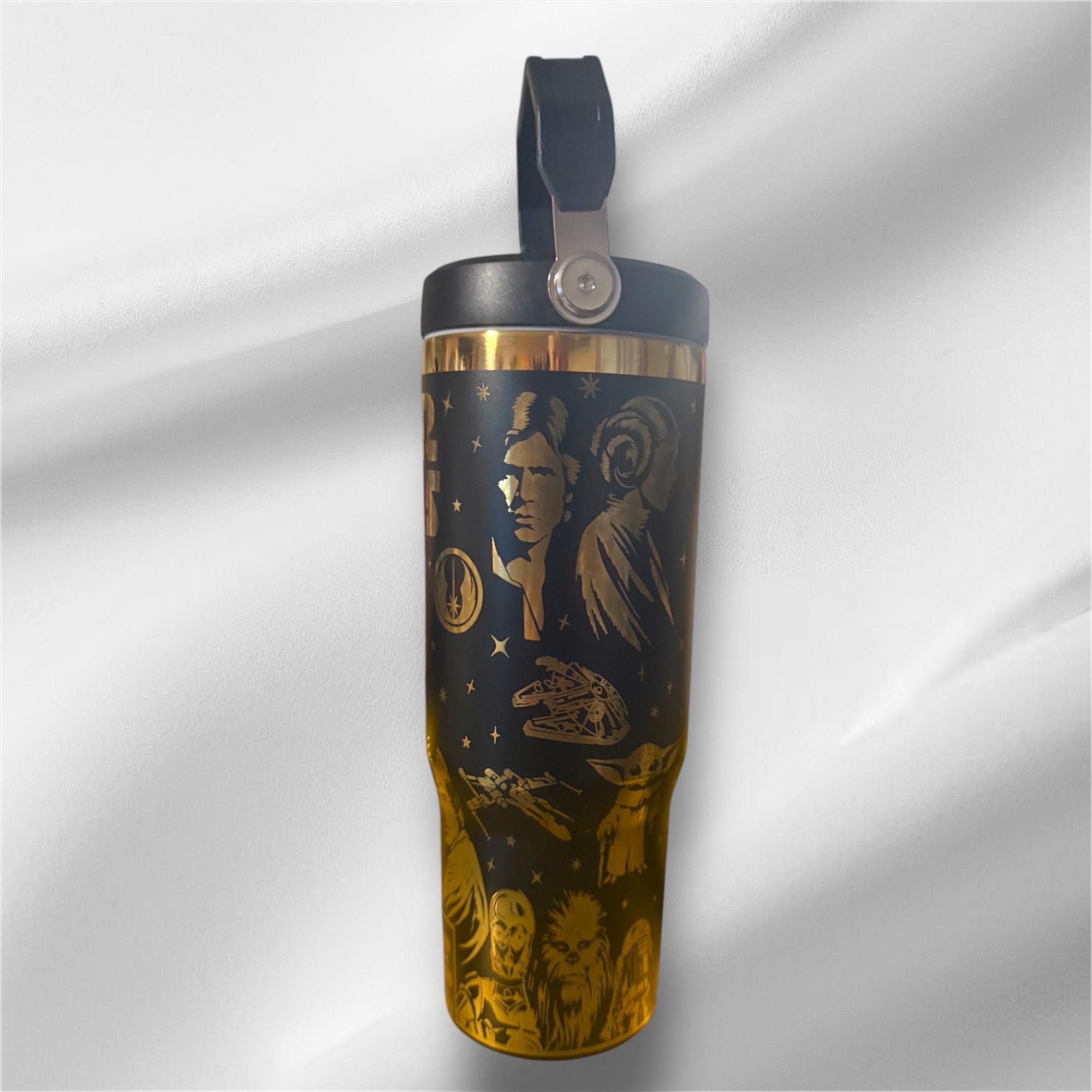 30z Rainbow Accent Star Wars Tumbler | Laser Engraved Tumbler | Handle, Lid and Straw Included   *Availble in gold plated too