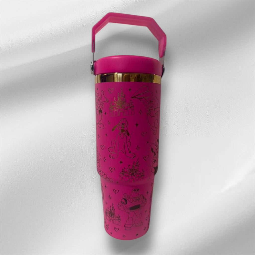 30z Disney characters Tumbler | Gold plated Laser Engraved Tumbler | Handle, Lid and Straw Included