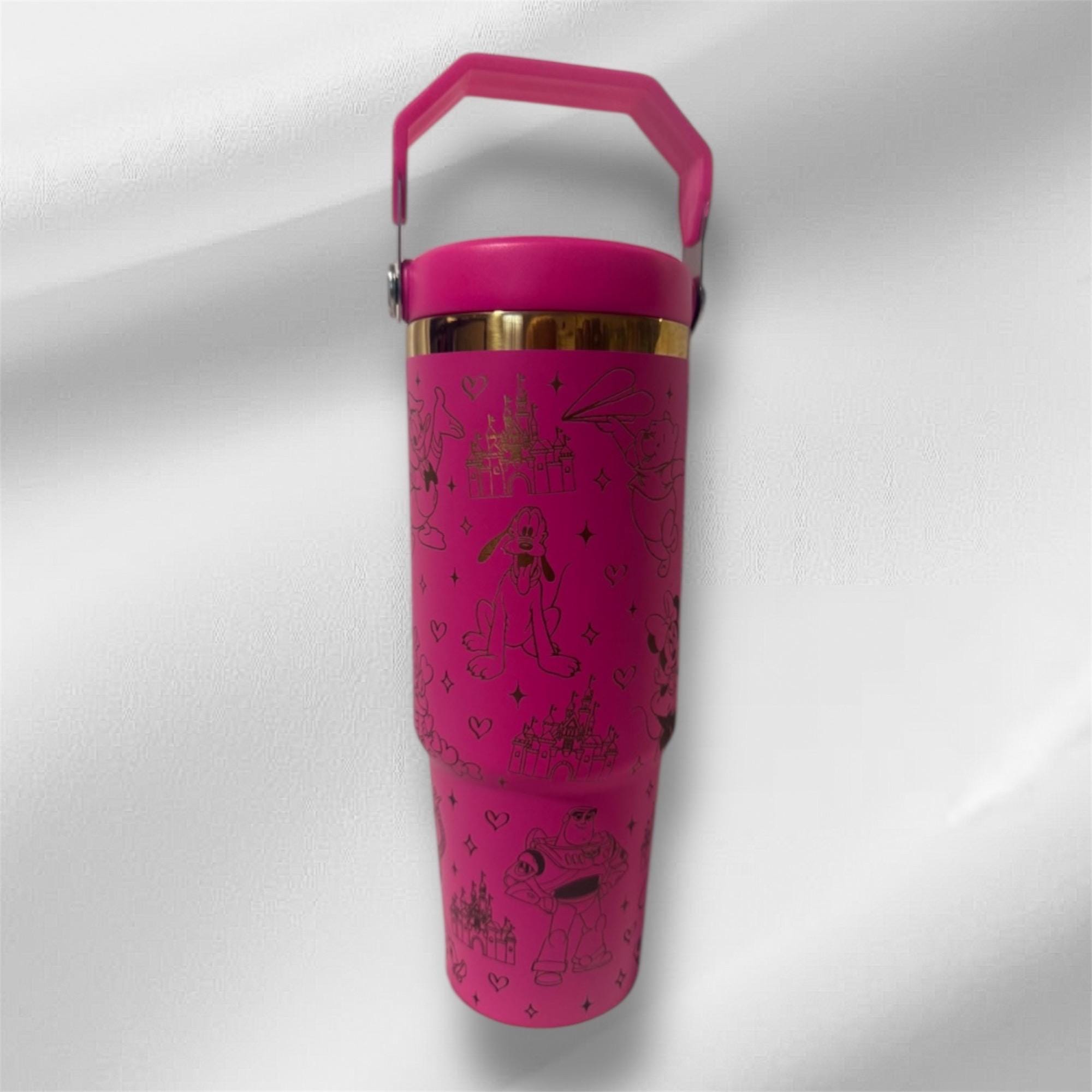 30z Disney characters Tumbler | Gold plated Laser Engraved Tumbler | Handle, Lid and Straw Included