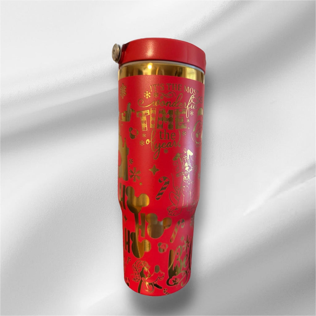 30z Disney Christmas Tumbler | Gold plated Laser Engraved Tumbler | Handle, Lid and Straw Included