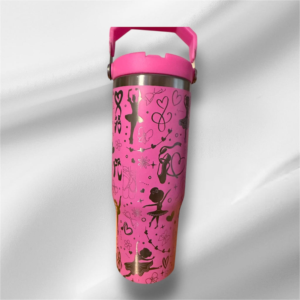 30z Ballerina Tumbler |  Laser Engraved Tumbler | Handle, Lid and Straw Included