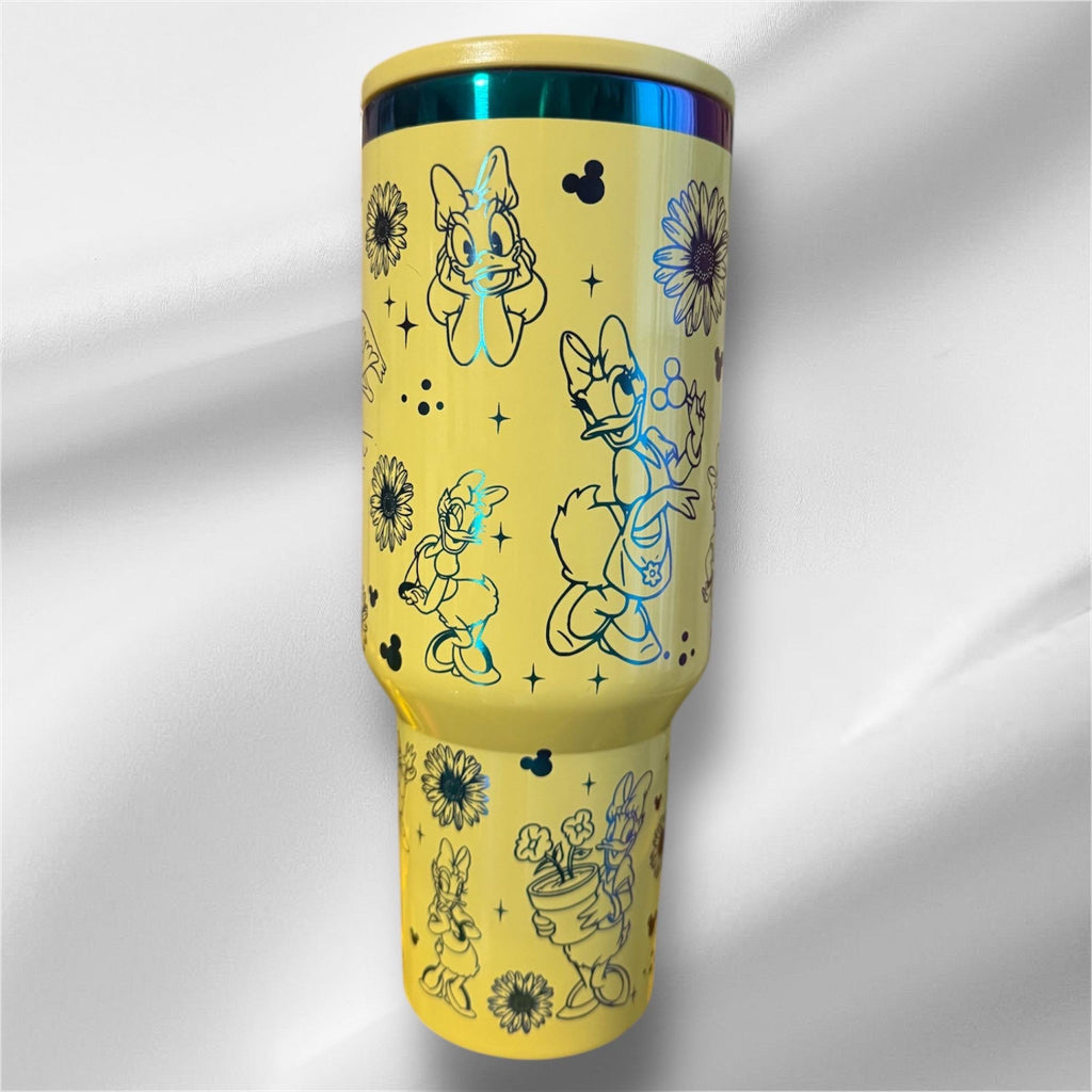 Daisy Duck Tumbler: 40oz Yellow Rainbow Plated Laser Engraved Cup