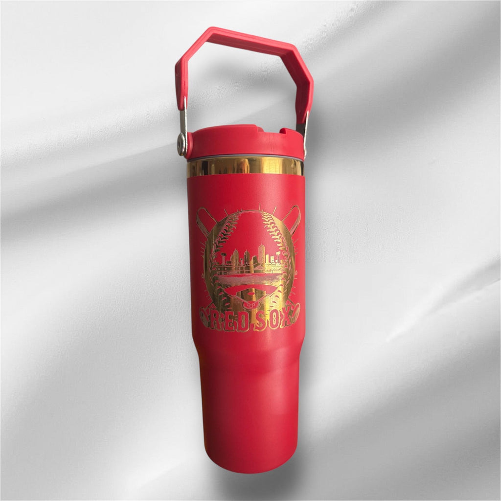 30z Red Sox Tumbler  | Gold plated Laser Engraved Tumbler | Handle, Lid and Straw Included