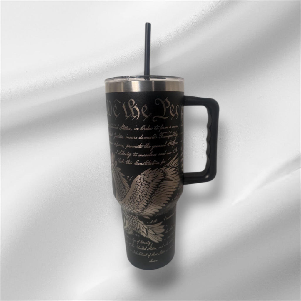40oz “We the People” Tumbler | Laser Engraved Tumbler | Handle, Lid and Straw Included