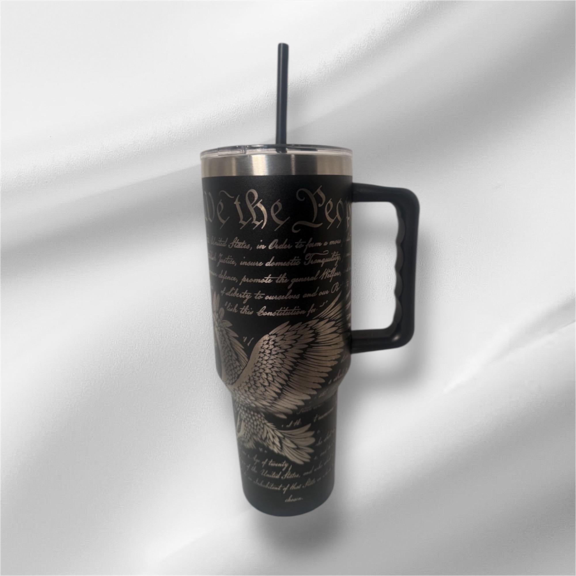 40oz “We the People” Tumbler | Laser Engraved Tumbler | Handle, Lid and Straw Included