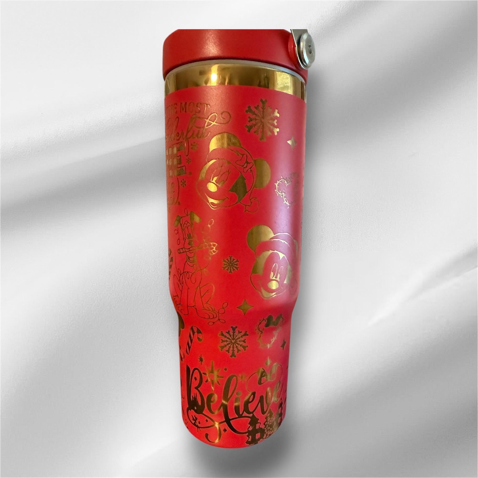 30z Disney Christmas Tumbler | Gold plated Laser Engraved Tumbler | Handle, Lid and Straw Included