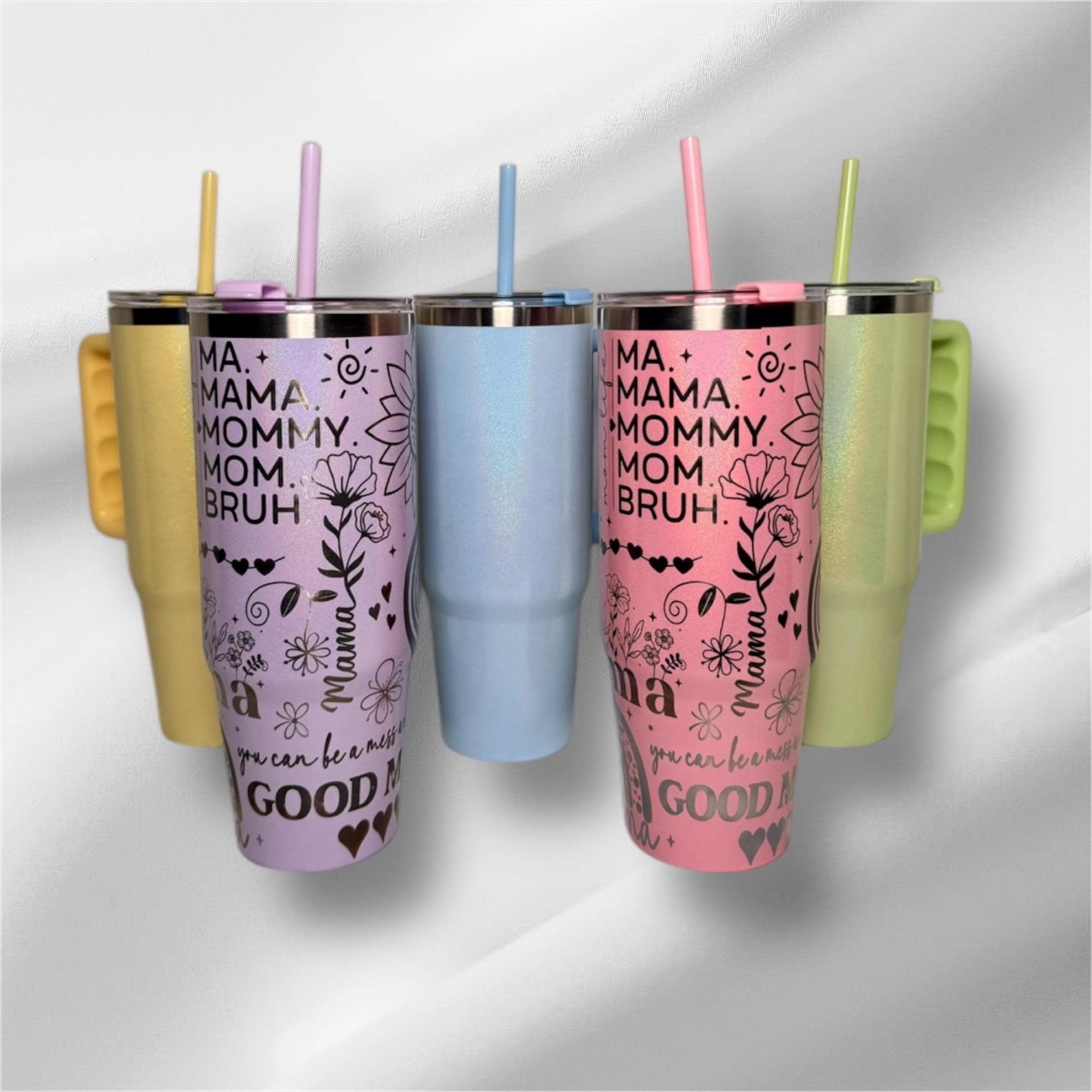 Pearlized Mama Tumbler | Laser Engraved 30oz with Handle & Straw