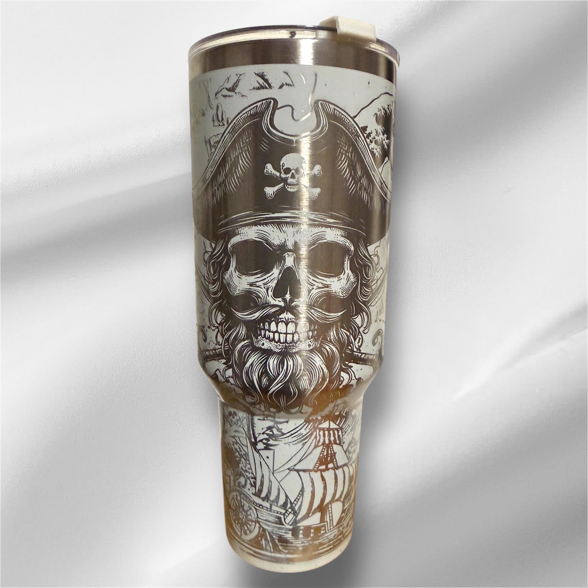 40z Pirate Tumbler | Laser Engraved Tumbler | Handle, Lid and Straw Included.