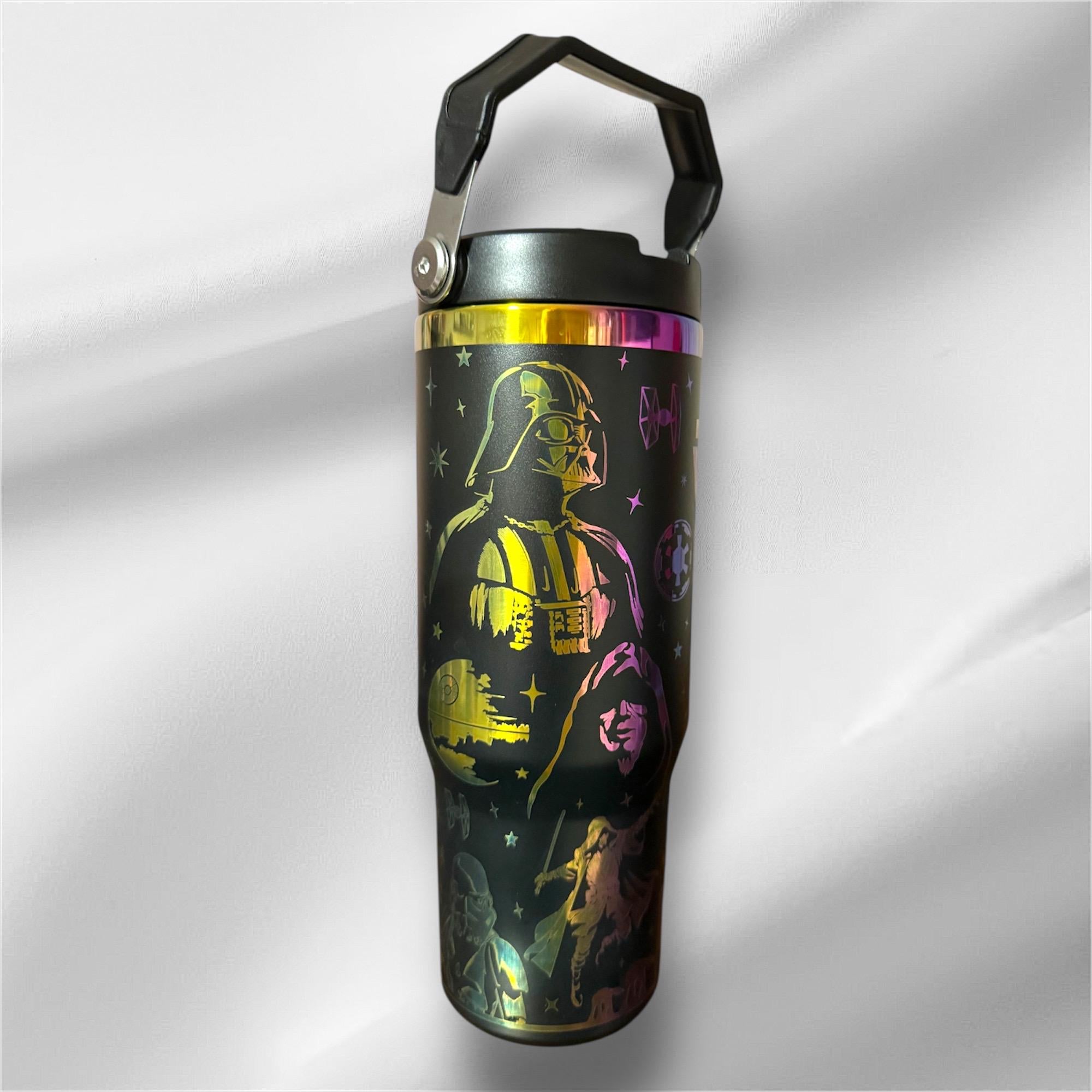 30z Rainbow Accent Star Wars Tumbler | Laser Engraved Tumbler | Handle, Lid and Straw Included   *Availble in gold plated too