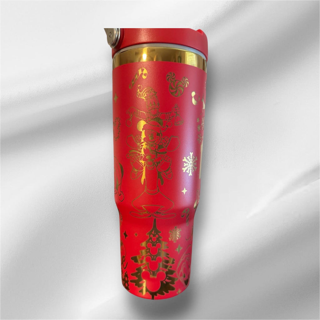 30z Disney Christmas Tumbler | Gold plated Laser Engraved Tumbler | Handle, Lid and Straw Included
