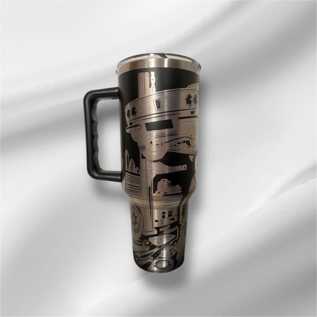 40z Black Mechanic Tumbler | Laser Engraved Tumbler | Handle, Lid and Straw Included