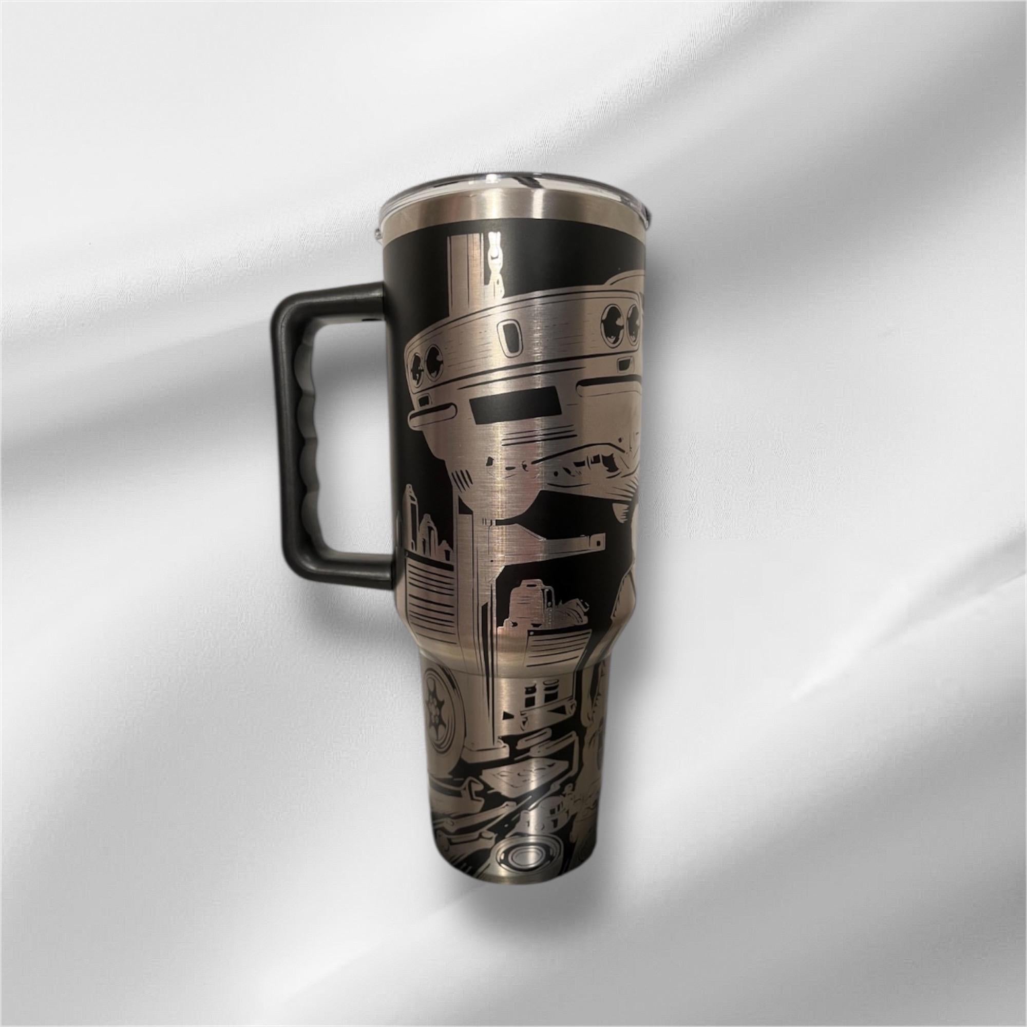 40z Black Mechanic Tumbler | Laser Engraved Tumbler | Handle, Lid and Straw Included
