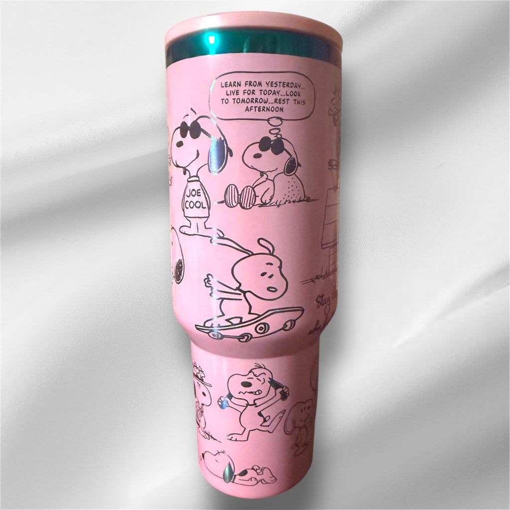 Snoopy Peanuts Tumbler: Laser Engraved 40 oz with Lid and Straw