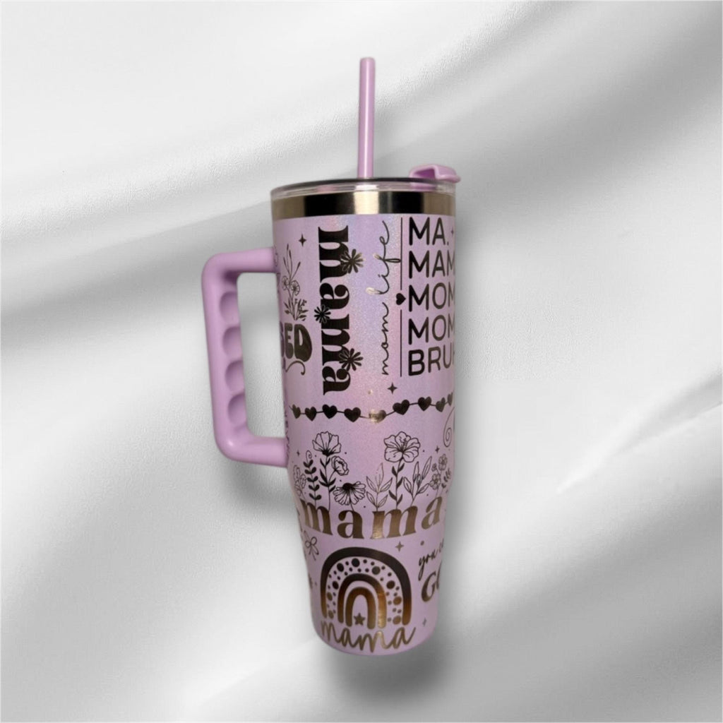 Pearlized Mama Tumbler | Laser Engraved 30oz with Handle & Straw