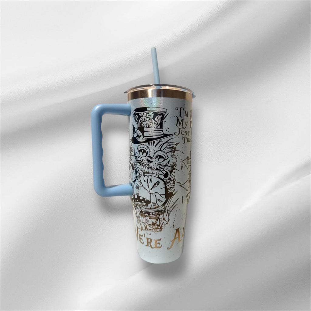 30z Alice in Wonderland Tumbler | Laser Engraved Tumbler | Handle, Lid and Straw Included