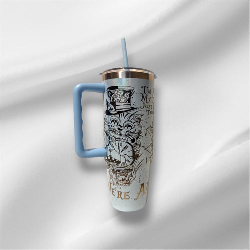 30z Alice in Wonderland Tumbler | Laser Engraved Tumbler | Handle, Lid and Straw Included