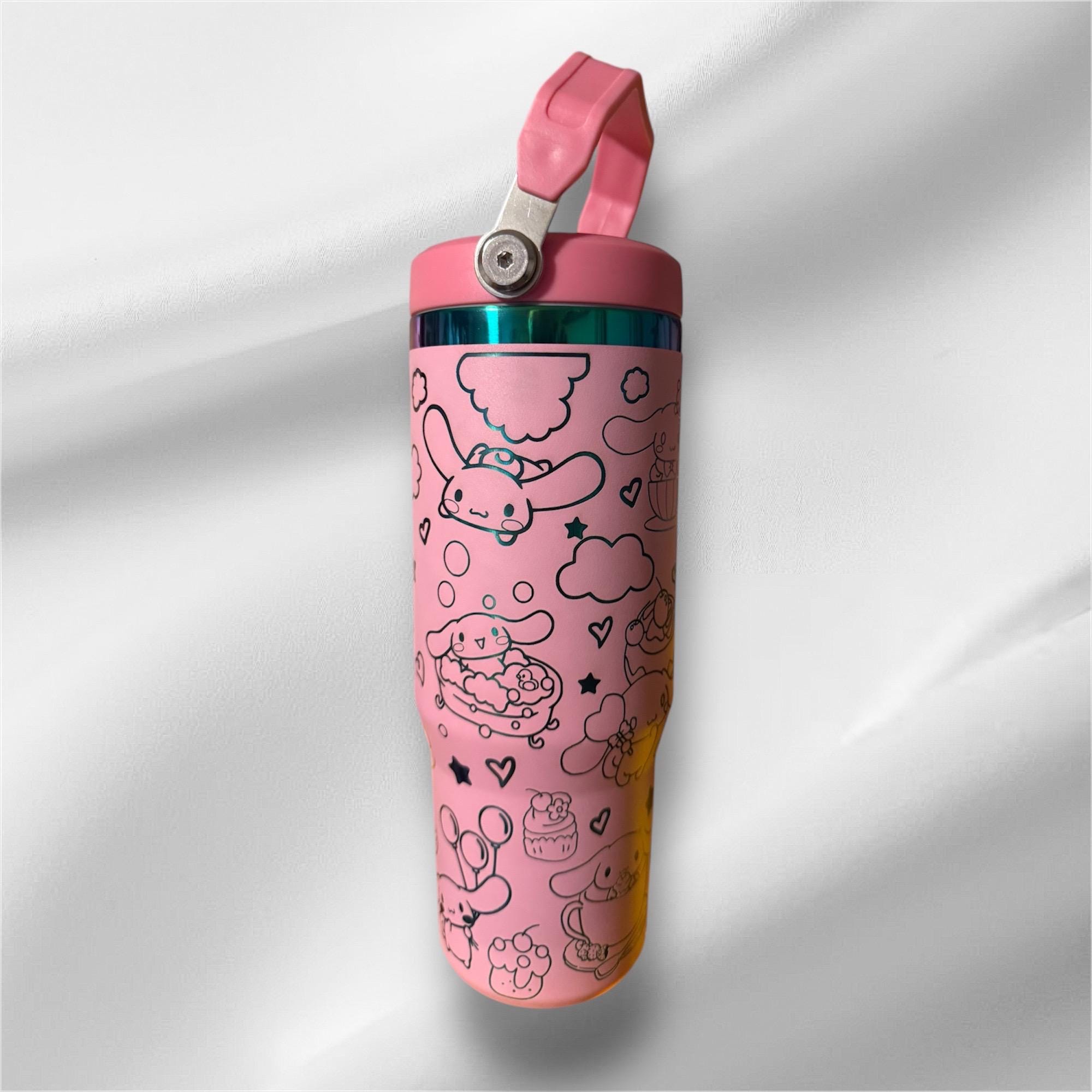 30z Rainbow Accent Cinnamoroll Tumbler | Laser Engraved Tumbler | Handle, Lid and Straw Included