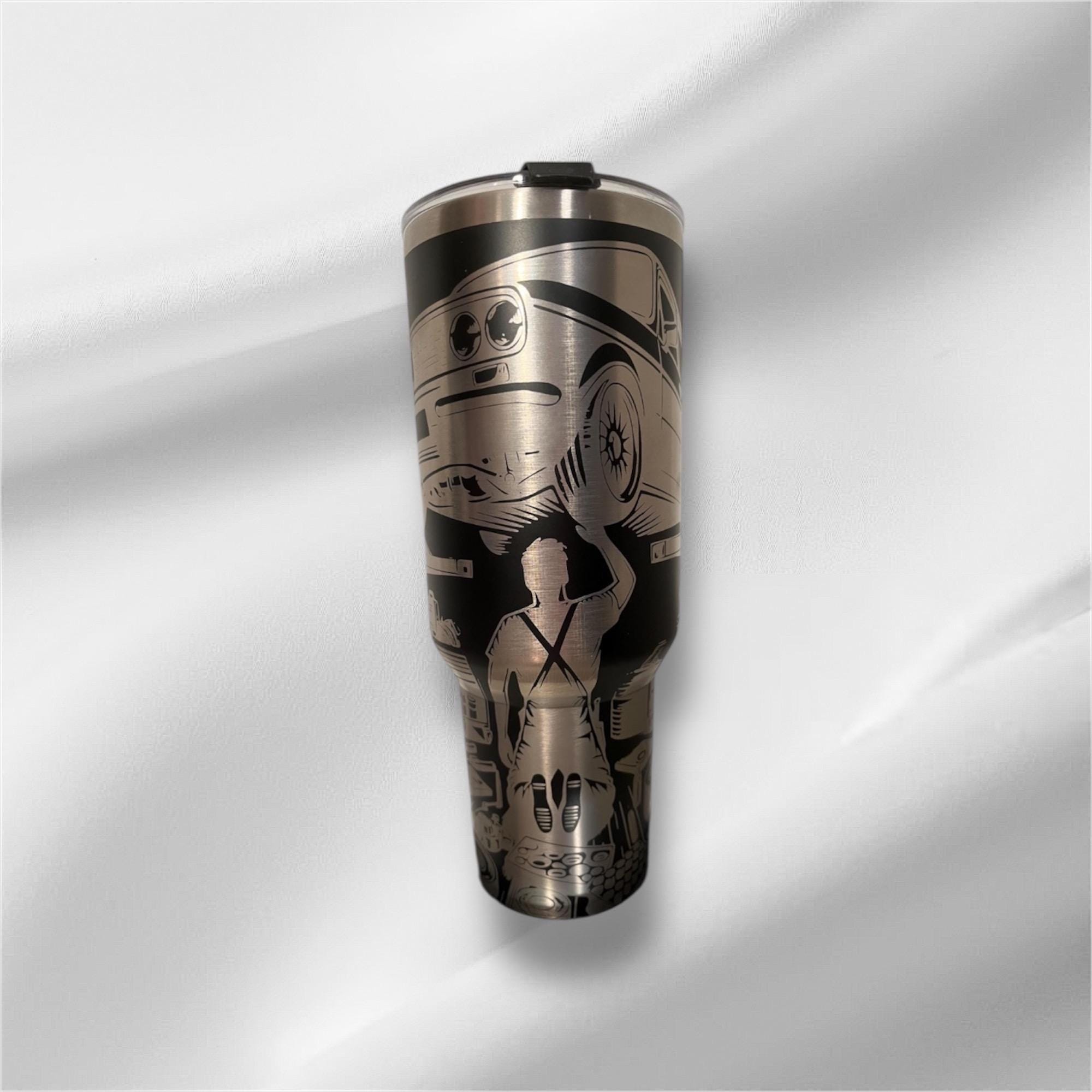 40z Black Mechanic Tumbler | Laser Engraved Tumbler | Handle, Lid and Straw Included