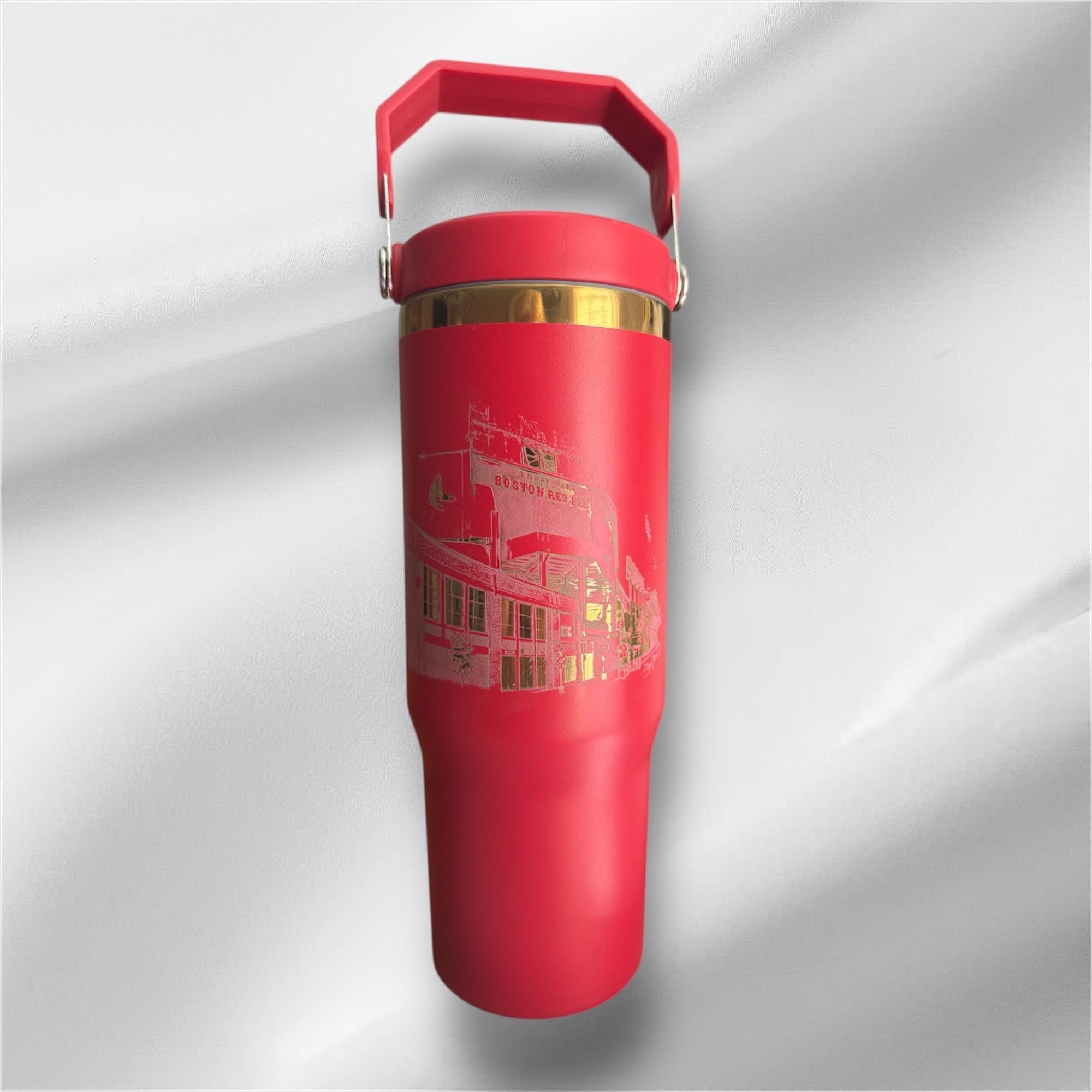 30z Red Sox Tumbler  | Gold plated Laser Engraved Tumbler | Handle, Lid and Straw Included
