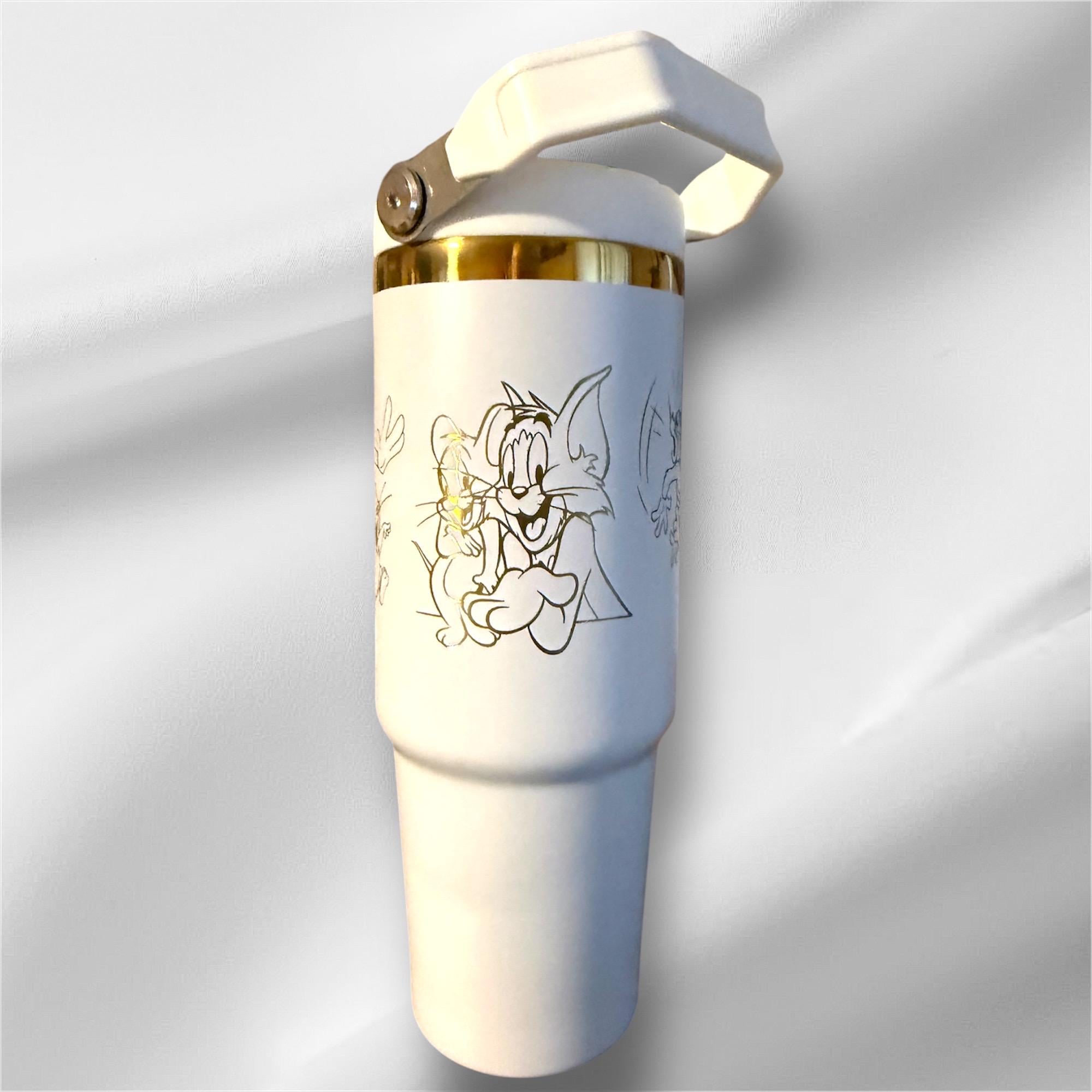 30z Tom & Jerry Tumbler |  Laser Engraved Tumbler | Handle, Lid and Straw Included