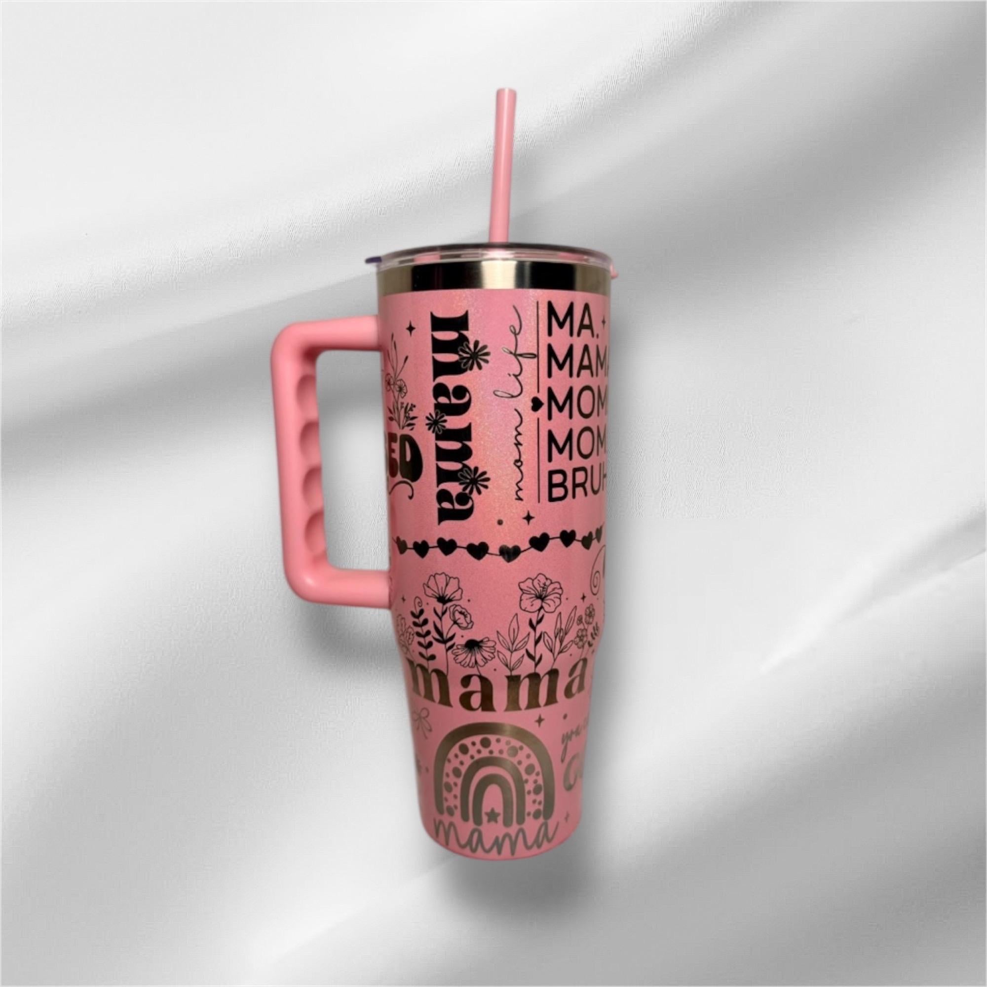 Pearlized Mama Tumbler | Laser Engraved 30oz with Handle & Straw