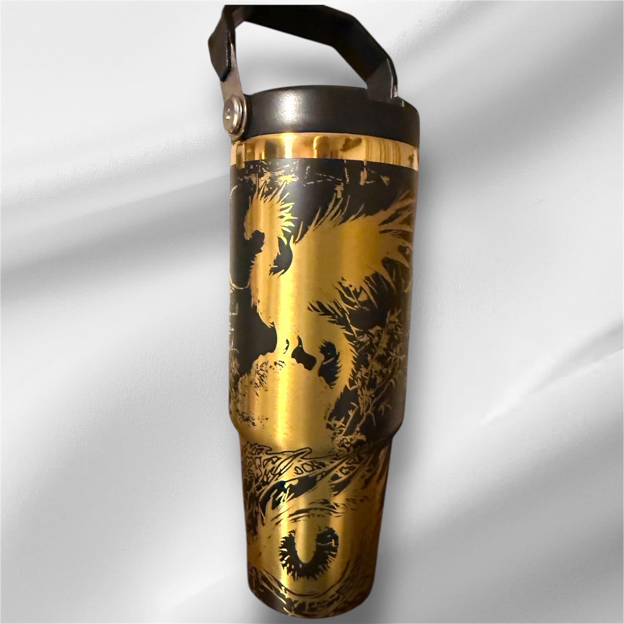 Fantasy Dragon Tumbler | 30oz Gold Laser Engraved Cup