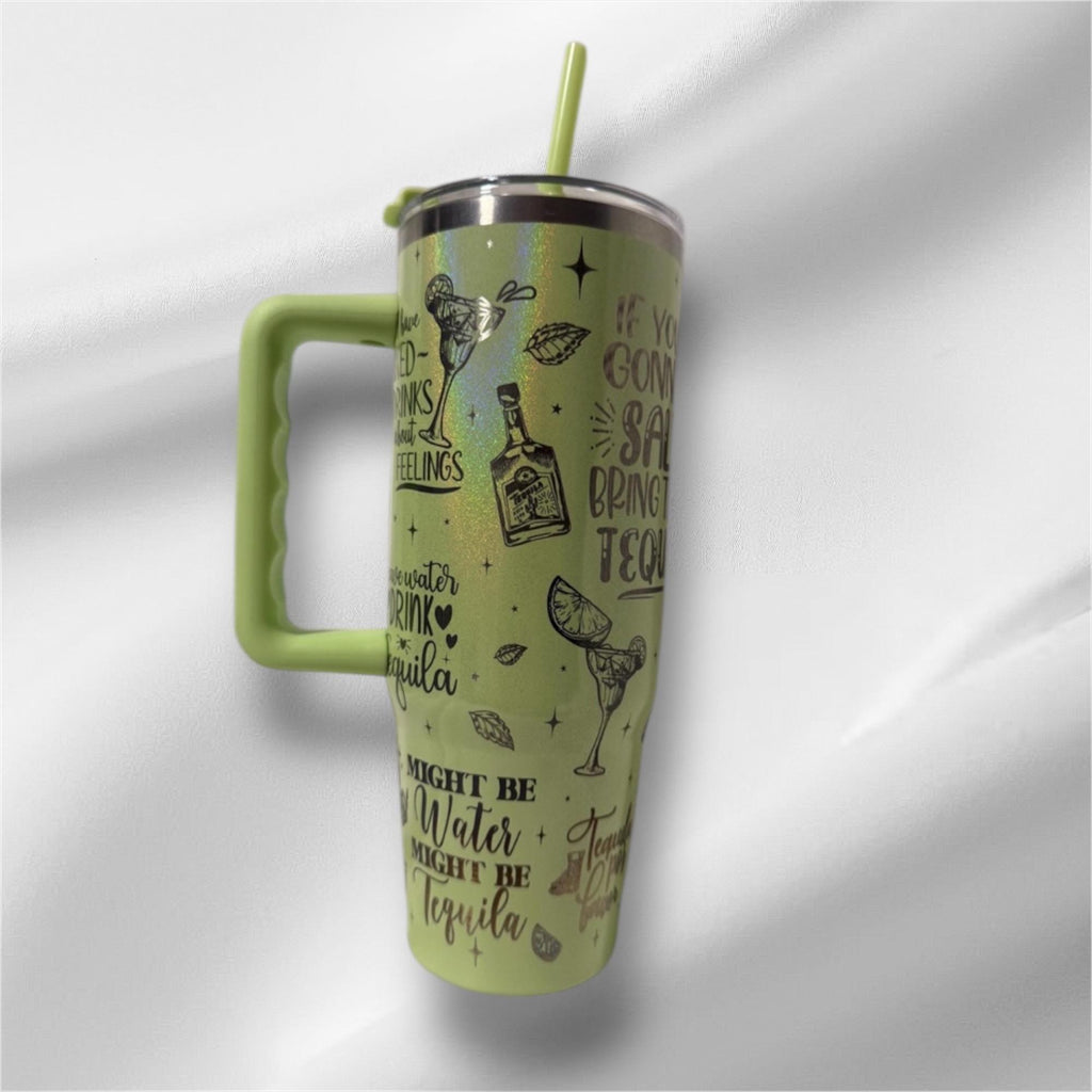 30z Tequila Tumbler | Laser Engraved Tumbler | Handle, Lid and Straw Included
