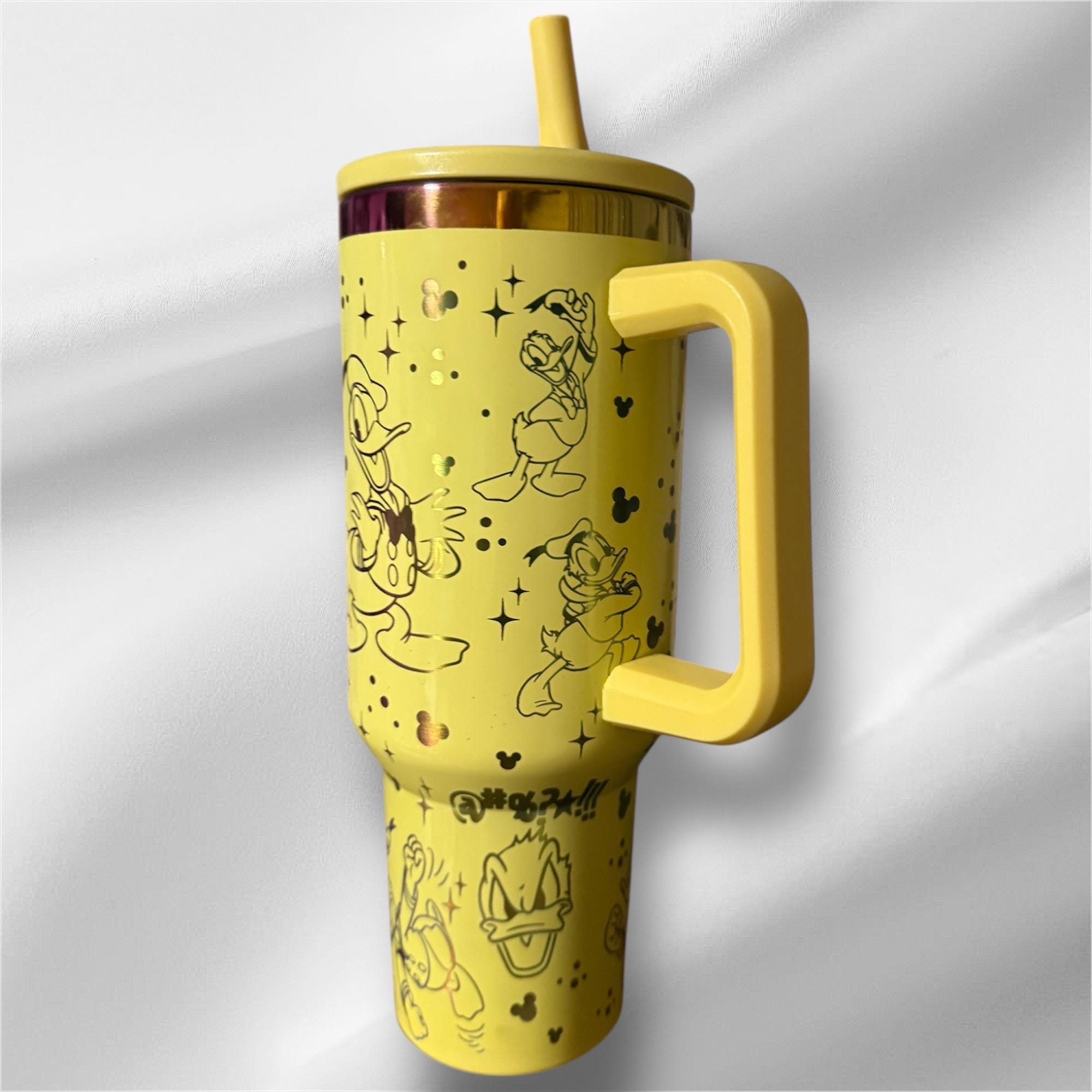Donald Duck Tumbler: 40oz Yellow Rainbow Plated Laser Engraved Cup