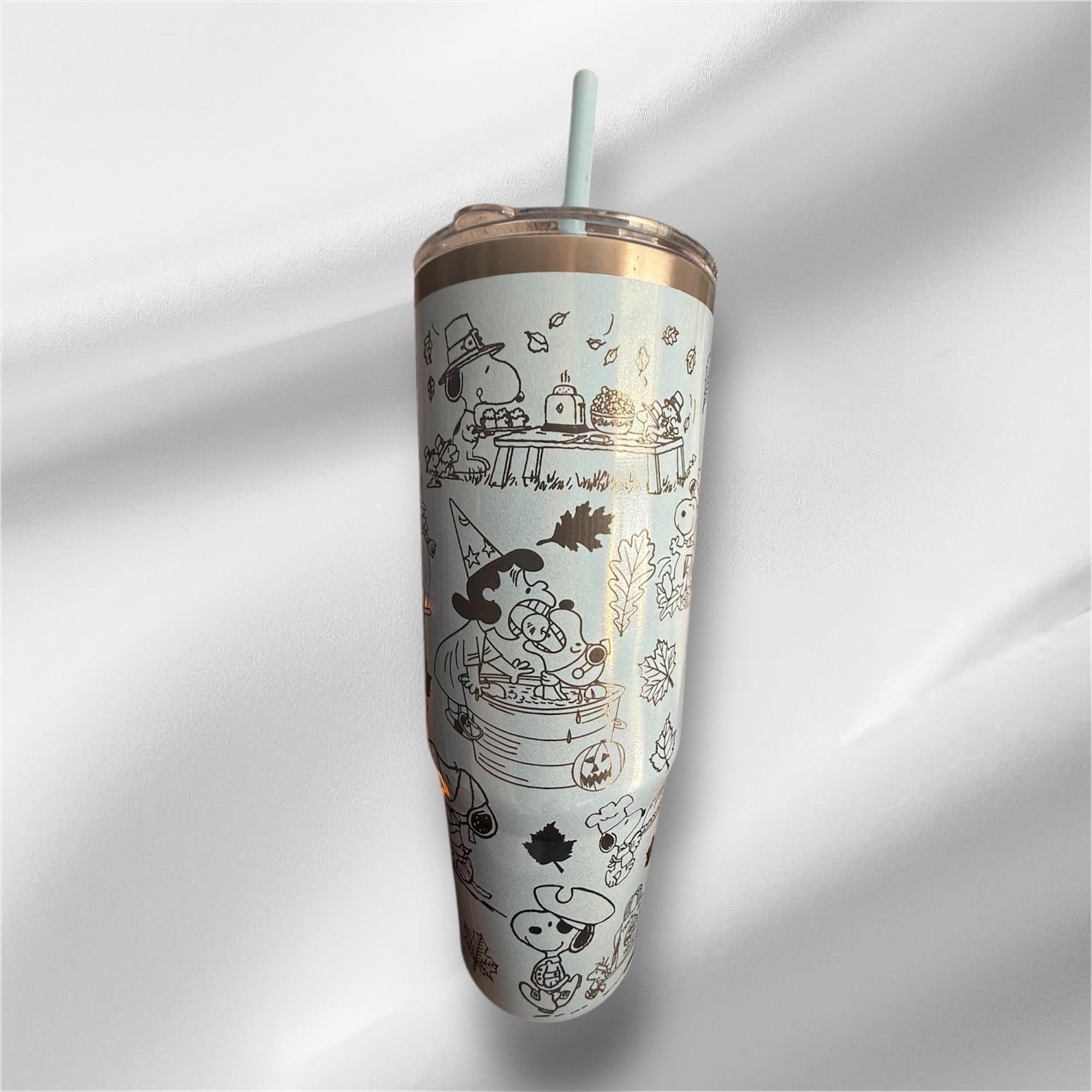 30oz Peanuts and Snoopy Pearlized Tumbler | Laser Engraved Tumbler | Handle, Lid and Straw Included | Gifts for All