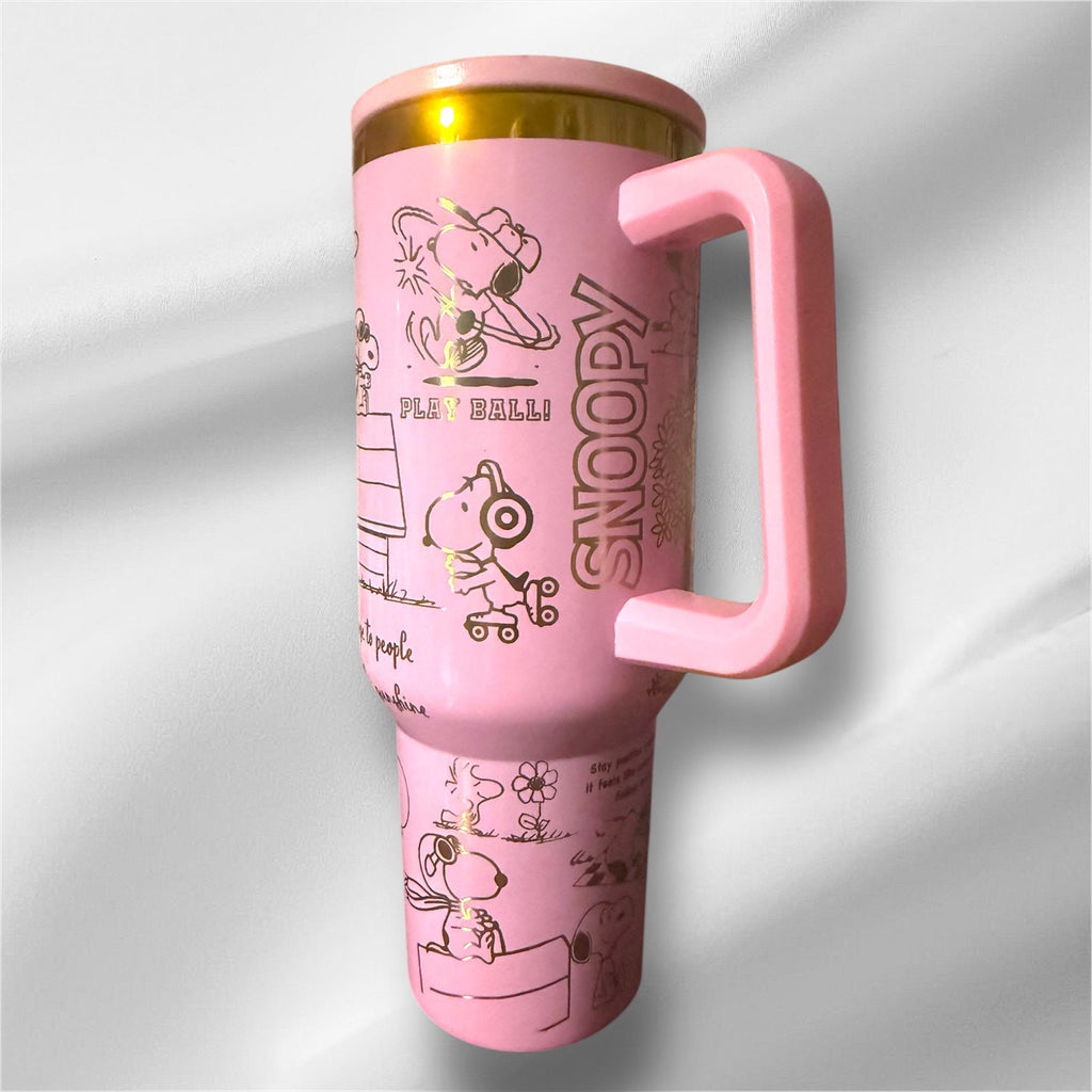 Snoopy Peanuts Tumbler: Laser Engraved 40 oz with Lid and Straw